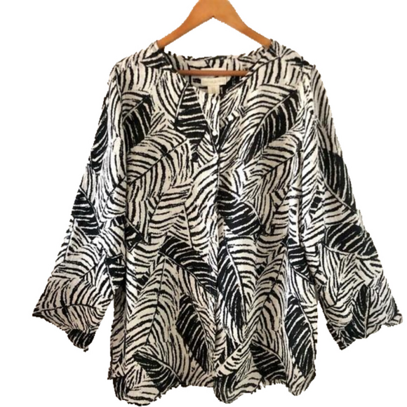 100% linen tropical leaf tunic black and cream size 1X by Cynthia Rowley - Picture 1 of 9